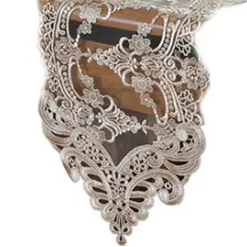 

European Style Embroidery Floral Lace Table Runner Dresser Scarf Champagne Vintage Tablecloth Wedding Party Dining Table Decor