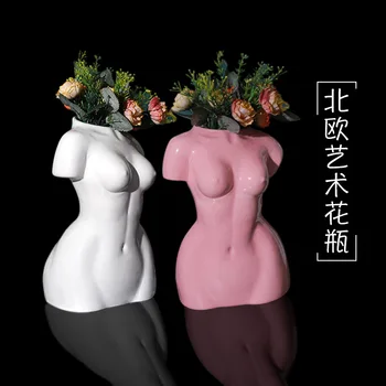 

Female Human Body Vase Creative Nordic Ceramic Flower Pot Human Body Statue Clay Vase Decorative Art Ornaments Glazed