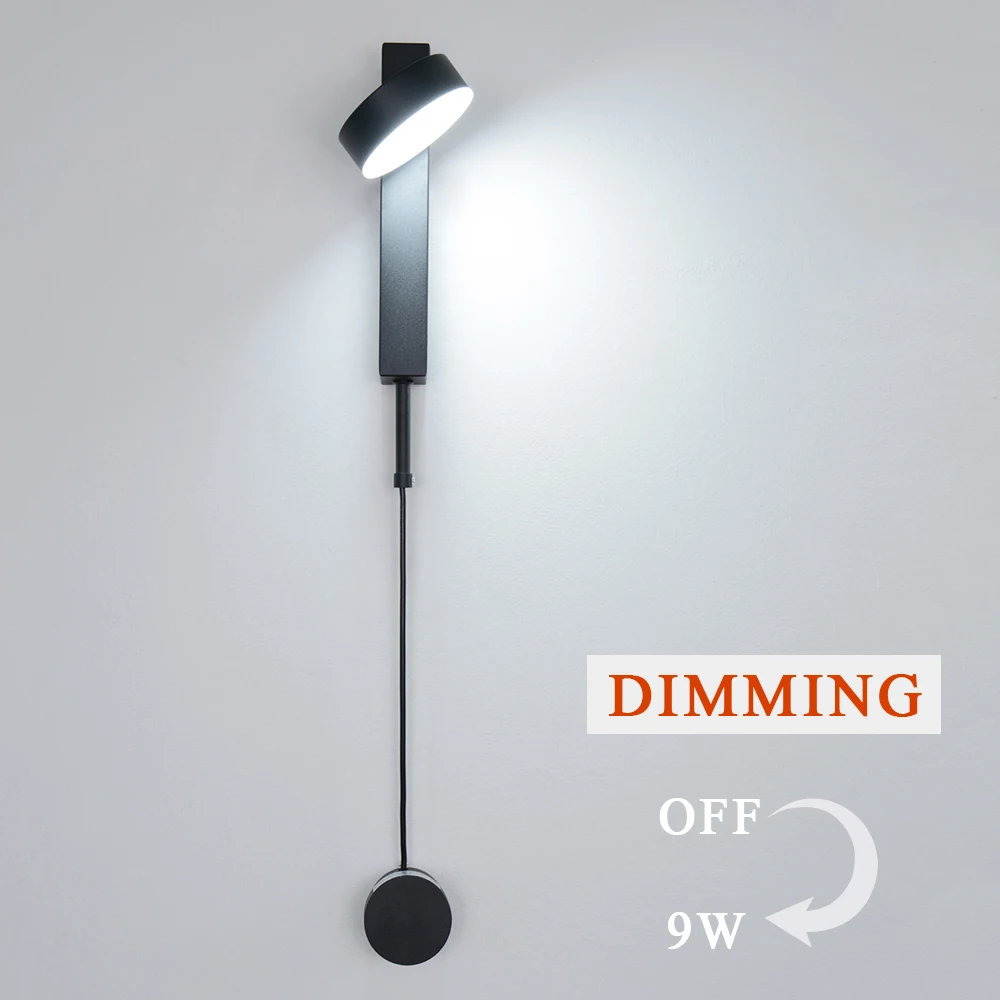 LED wall lamp 7W/9W Nordic simple style dimmer wall lamp shade can rotate 350° bedroom living room corridor study modern lamp