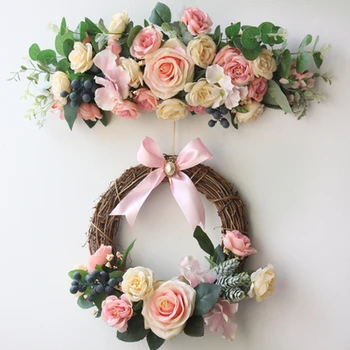 

Artificial flowers silk rose Eucalyptus berries Door lintel Flower Mirror Flower garland wreath wedding flower Background props