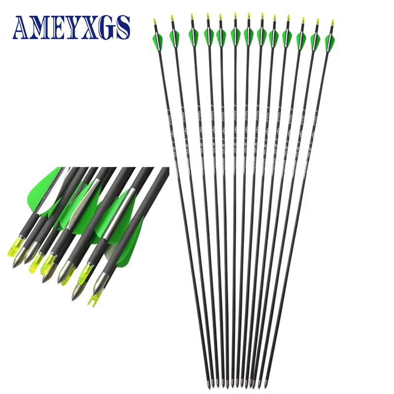 

6/12/15pcs 31.5inch Spine 600 Archery Carbon Arrow Hunting Accessories Target Fixed Arrowhead for Recurve/Compound Bow Shooting