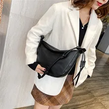 Женская черная сумка на плечо, одноцветная Большая вместительная сумка-мессенджер, кожаная сумка-хобо, роскошные женские сумки# G2