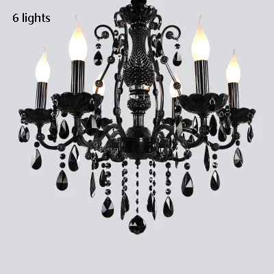 6 lights Черные хрустальные люстры Европейская гостиная хрустальная люстра американский ресторан спальня ретро железная Свеча Освещение Лампа - Цвет абажура: 6 lights