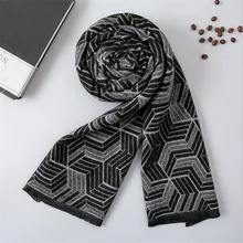 autumn winter Fashion soft scarf men warm autumn winter plaid fashion scarves male knitted Business thick scarf gray black