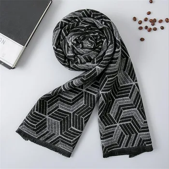 

2019 Autumn Winter Fashion Soft Scarf Men Warm Autumn Winter Plaid Fashion Scarves Male Knitted Business Thick Scarf Gray Black