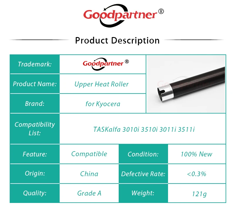 Rolo de Aquecimento Superior para Kyocera Taskalfa 3010i 3510i 3011i 3511i 3511i 3010 3510 - Imagem 3