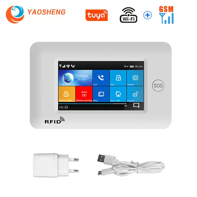 4.3 Inch Touch Panel WIFI GSM Wireless Burglar Home Security Alarm System TUYA Smart life APP Control Compatible With Alexa PG-106