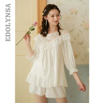 

2020 Cotton Pajamas Sets Women Home wear Casual Long Sleeve 2 Pieces Sleepwear Suit Sexy Spring Nightwear Lounge pants T693