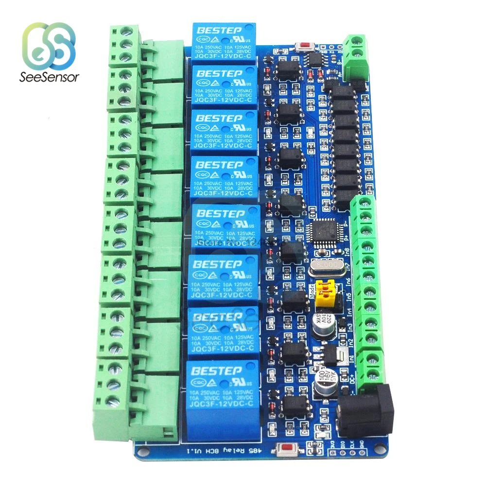 Modbus-Rtu 8-канальный сетевой видеорегистратор 12V релейный модуль коммутатора Вход/Выход RS485/ttl Связь Интерфейс 8-канальный видеорегистратор реле