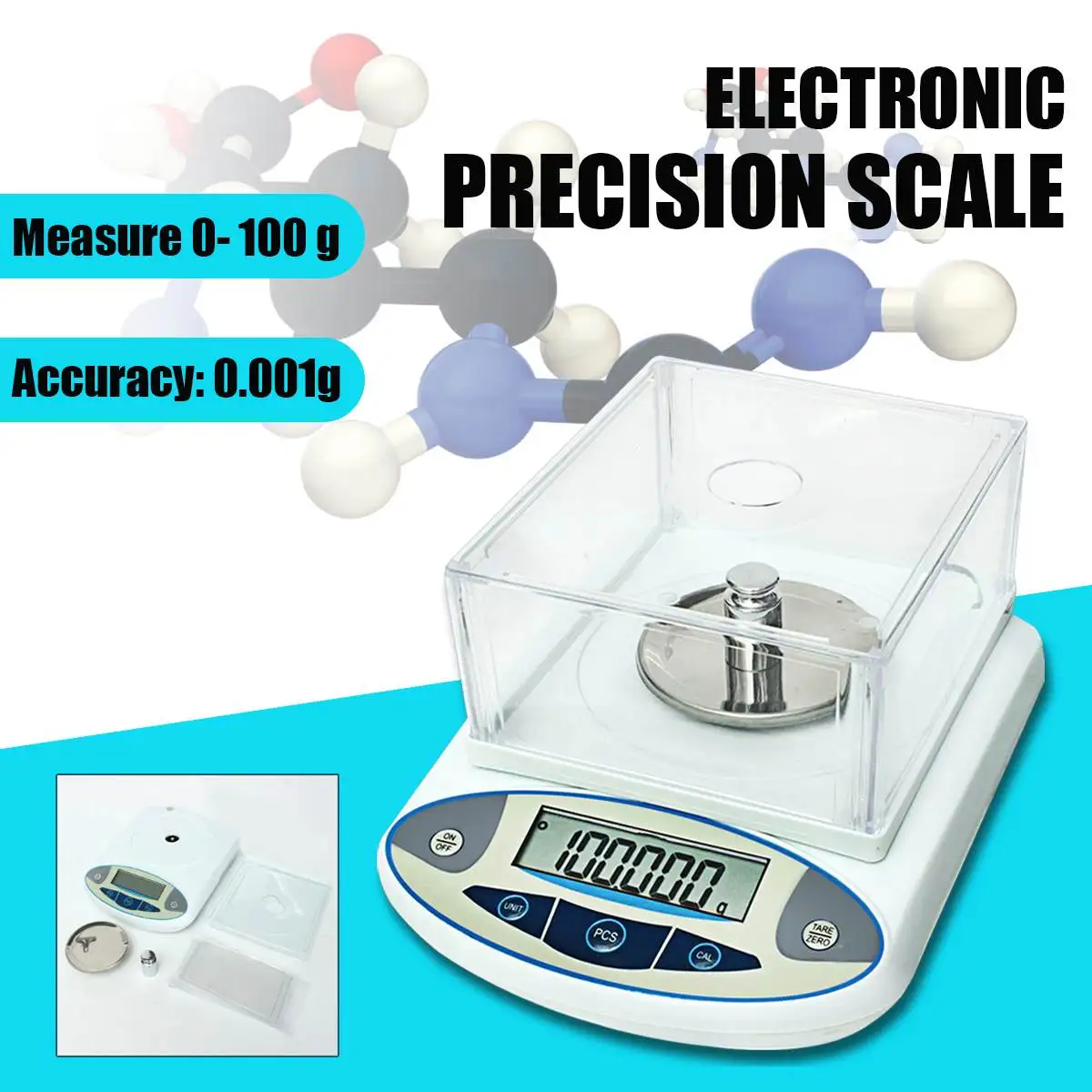 

100x0.001g 1mg Digital LCD Lab Laboratory Analytical Balance Electronic Jewelry Scale Mini Portable Weight Scale 100g