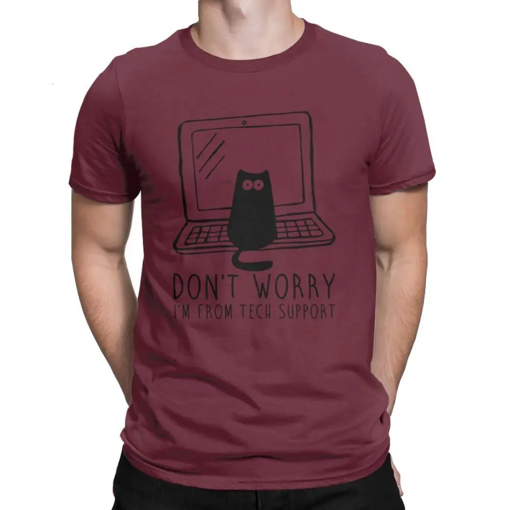 Burgundy One yona для мужчин I'm из технической поддержки футболки кошки гик Программирование инженерное программное обеспечение инженер хлопок Забавные футболки размера плюс - Цвет: Burgundy
