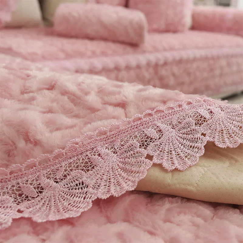 Non-slip Thick Cushion European Custom Plush Sofa Cover Lase Couch Cover Pillowcase Solid Color 3