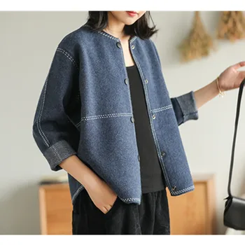 

2020 new retro coat imitation mink female long sleeve loose literary round neck elegant stylish jackets round outwear tops