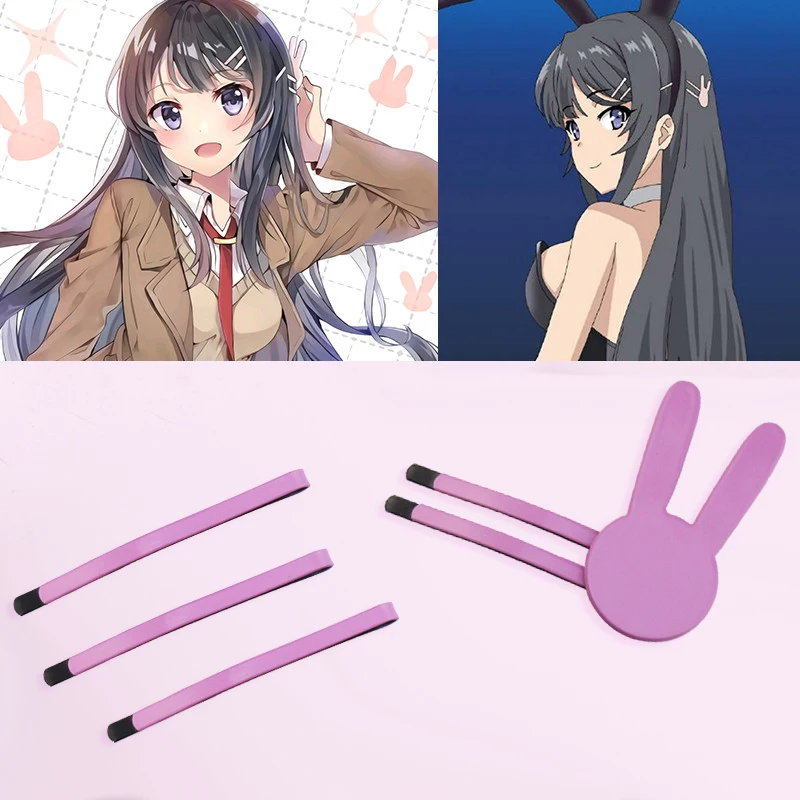 Anime Seishun Buta Yarou Series Sakurajima Mai Hair Clip Kawaii Lolita Girls Rabbit Cosplay Hairpin Pink Headwear Accessories