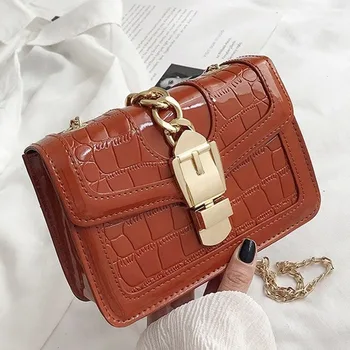 

Temperament handbag female bag New Korean version of the wild Messenger bag fashion chain shoulder stone pattern small square