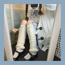 Mulheres malha inverno perna aquecedores solto estilo lady boot joelho alta bota meias leggings botas quentes perna