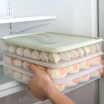 

Refrigerator Food Storage Box with Lid Stackable Plastic Dumplings Vegetable Egg Holder Kitchen Food Organizer SNO88