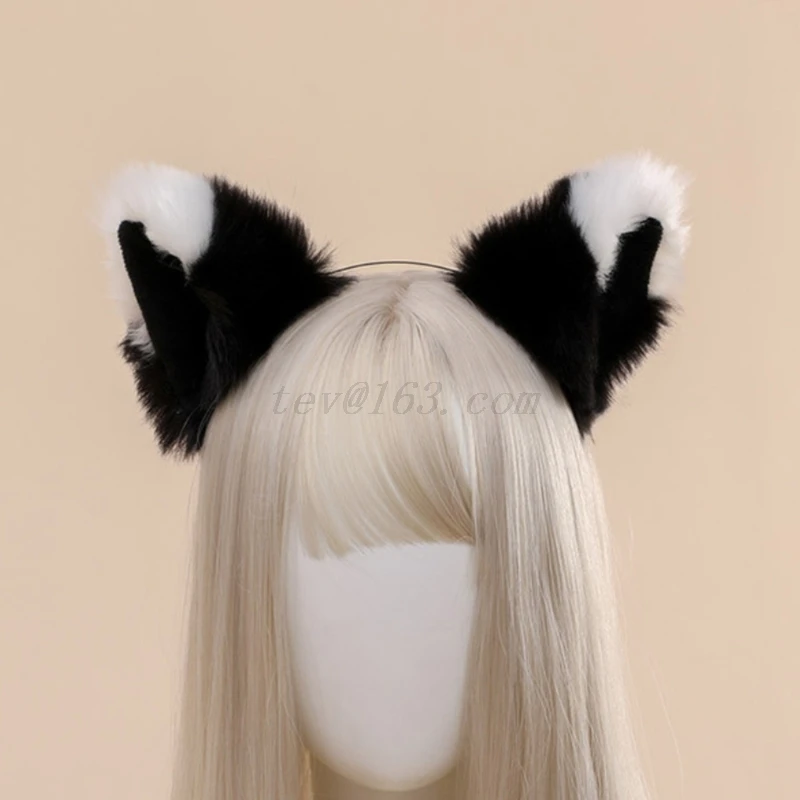 Frauen Realistische Langen Pelzigen Tier Katze Ohren Stirnband Lolita Kawaii Anime Haar Hoop Halloween Cosplay Partei Kopfstück кошачьи ушки – Detail 3