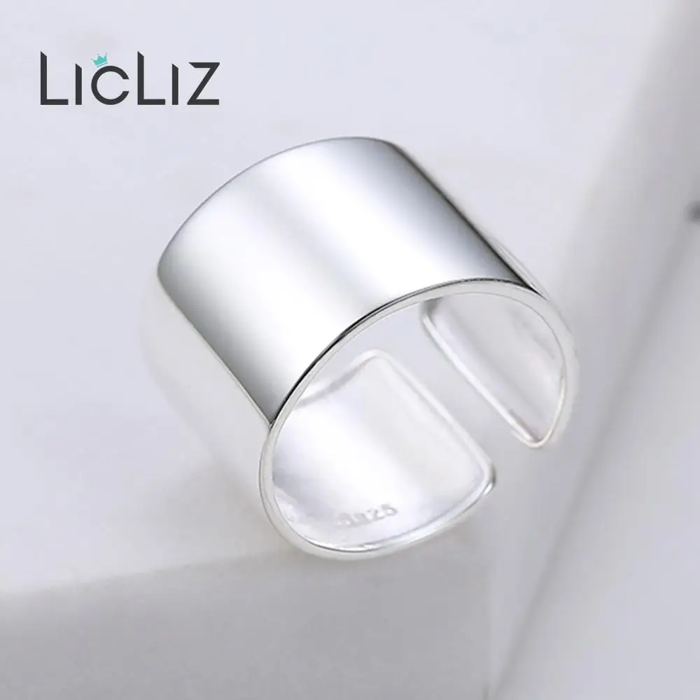 LicLiz, серебро 925 пробы, большое регулируемое Открытое кольцо для женщин и мужчин, простое белое золото, ювелирное изделие Joyas de Plata 925 Bijoux LR0329