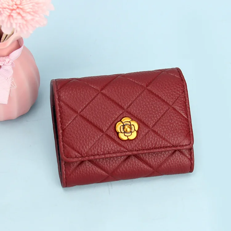 

2019 Autumn And Winter New Style Genuine Leather Card Bag Fashion Korean-style Full-grain Leather Card Clamp Rhombus Organ Walle