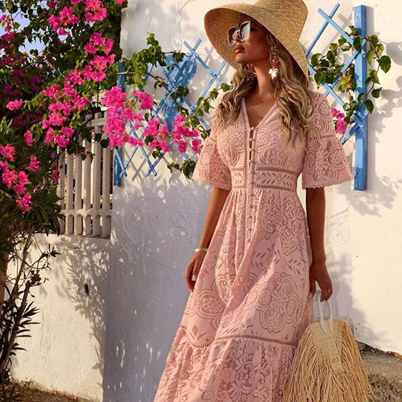 bohemian lace midi dress