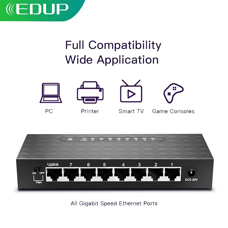 EDUP 8 портов 10/100 Мбит/с гигабитный коммутатор для сети Ethernet концентратор локальной