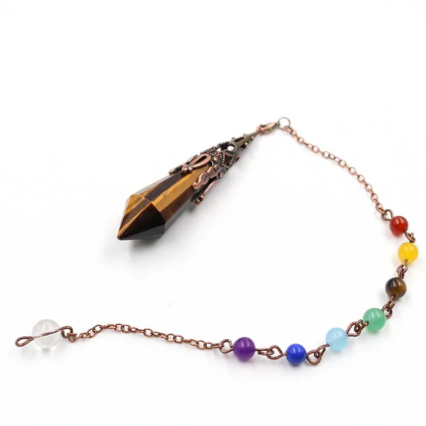 Tiger Eye A Камень «reiki» с украшением в виде кристаллов подвеска Маятник Винтаж, античная бронза аметистами розовый кварц опал шестиугольная Призма амулетные подвески ювелирные изделия - Окраска металла: Tiger Eye A