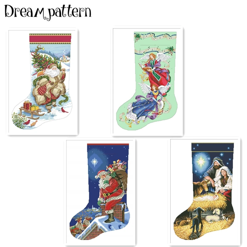 DIY Christmas Stocking Series Cartoon Pattern Cross Stitch Kits 11CT 14CT  Counted Stamped Needlework Embroidery Set Home Decor