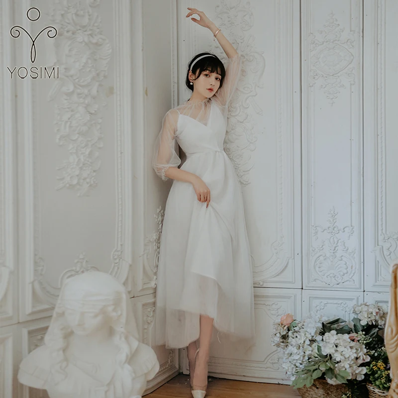 

YOSIMI 2019 Summer Two Piece Outfits Set Women Dress Elegant Sleeveless V-neck White Dresses and Mesh Skirt Set Ankle-Length