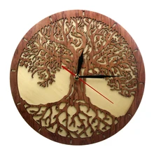 Yggdrasil – horloge murale en bois, arbre de vie, géométrie sacrée, arbre magique, décoration de maison, balayage silencieux, horloge murale de cuisine, cadeau de pendaison de crémaillère