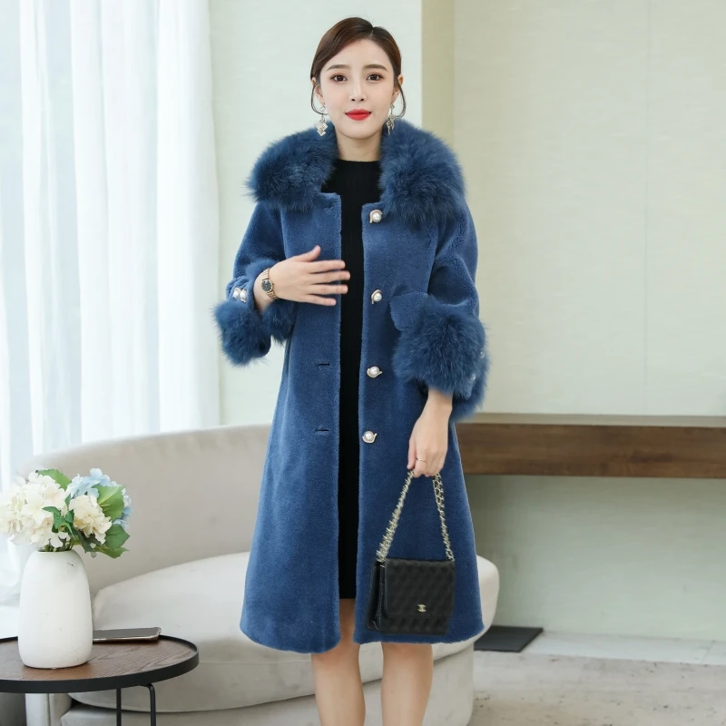 AYUNSUE зимняя куртка с воротником из лисьего меха, пальто из натурального меха для женщин, корейские шерстяные меховые пальто и куртки для женщин, длинные элегантные 098 KJ3614
