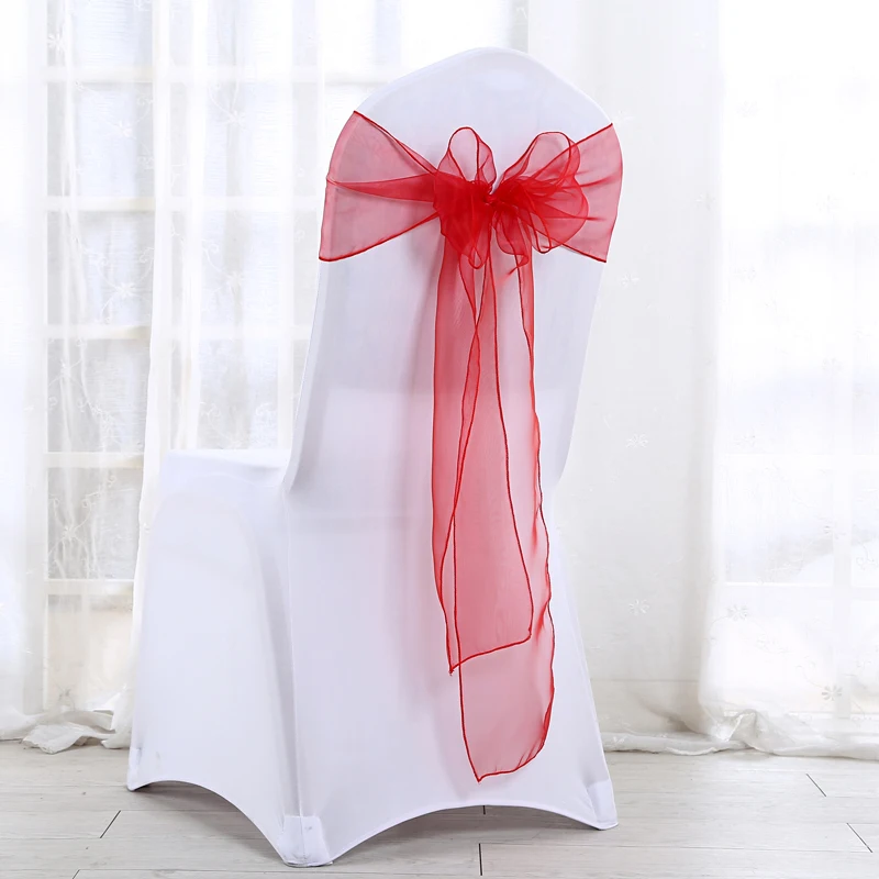 red 50pcs/set Organza High Quality Chair Sashes Wedding Chair Knot Cover Decoration Chairs Bow band Belt Ties For Weddings Banquet - Цвет: red