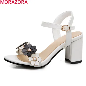 

MORAZORA 2020 New arrival high heels sandals fashion flowers summer women pumps sweet buckle party shoes black white
