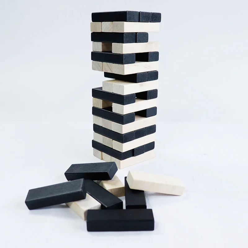 

48PCS Wooden Large White & Black Blocks Building Jenga Pulling Block Domino Children Educational Toys Free Shipping math