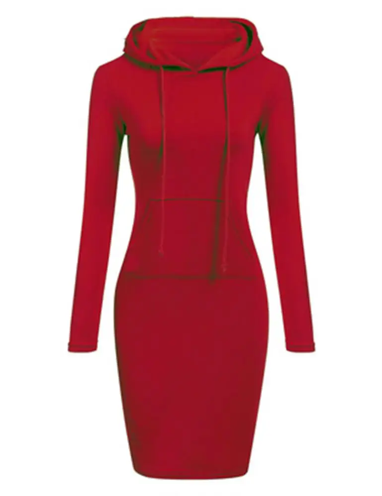 Повседневное женское платье с длинным рукавом и капюшоном, осенне-зимние женские толстовки, женское облегающее платье с капюшоном, худи, пуловер с карманами - Цвет: Big Red