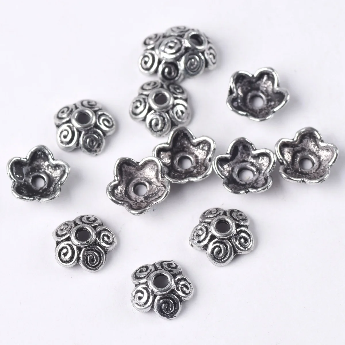 24 Antique Silver Floral Bead Caps Jewelry Making Supplies Bead Caps 10 X  7mm 