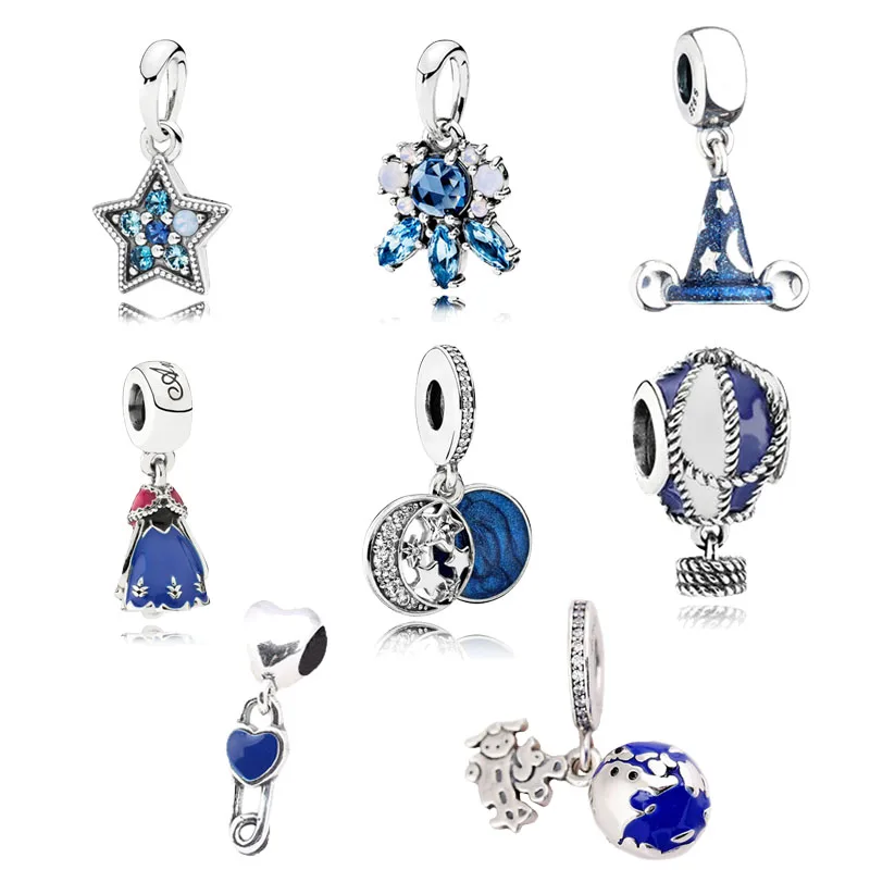 

Blue Star Hat Hot Air Ballon Globe Hanging Charm Pendant 925 Sterling Silver Original Fit Women DIY Pandora Bracelet Bangles