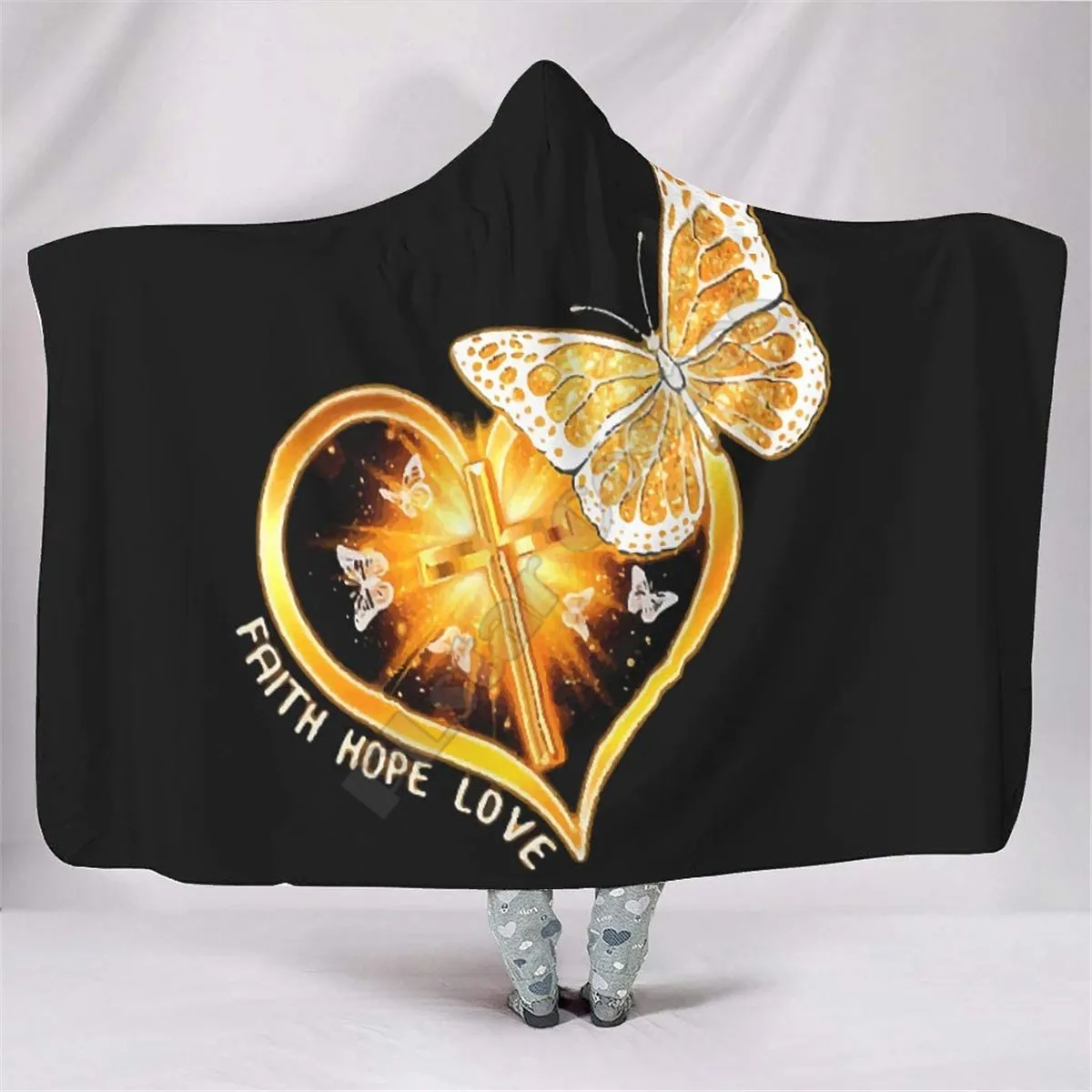 

Hooded Blanket 3D Printed Faith Hope Love Cozy Soft Throw Blanket Adult Women Men Wearable Hood Throw Blankets Drop Shipping