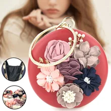 Цветочный дизайн вечерняя сумочка металлическая ручка круглый кошелек сумочка для вечерние свадебные C55