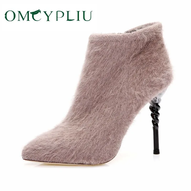 

2020 New Women Boots Pink Woman Shoes Plush High Heels Shoes High Quality Female Boots Plus Size 34-39 Shoes femmes chaussures