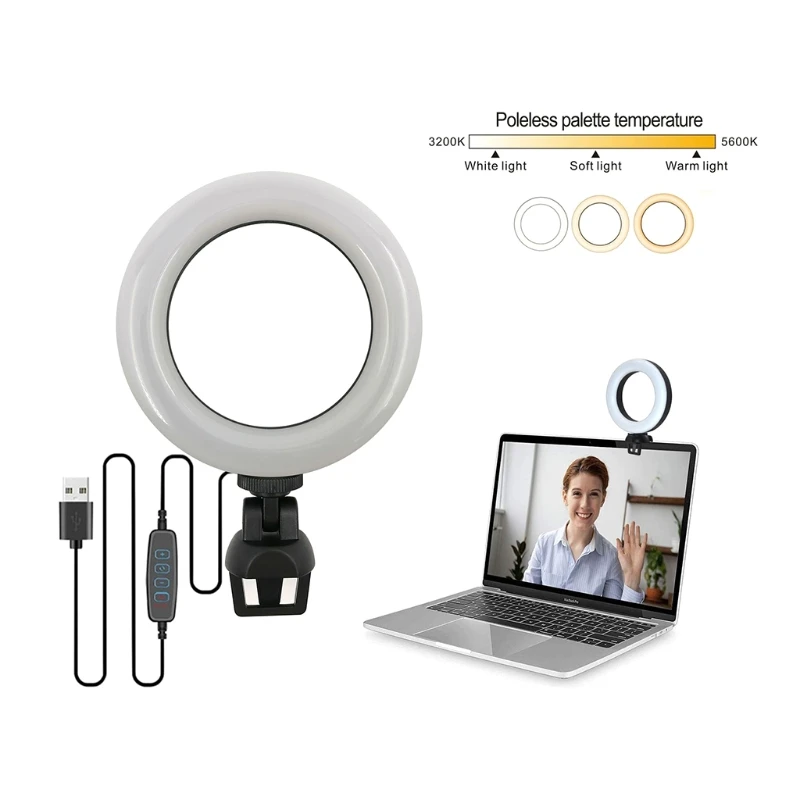 4.5 인치 LED 링 라이트 노트북 태블릿 채우기 라이트 조정 가능한 색상 온도 3200-5600K 56 LED 비즈 화상 회의 Beau