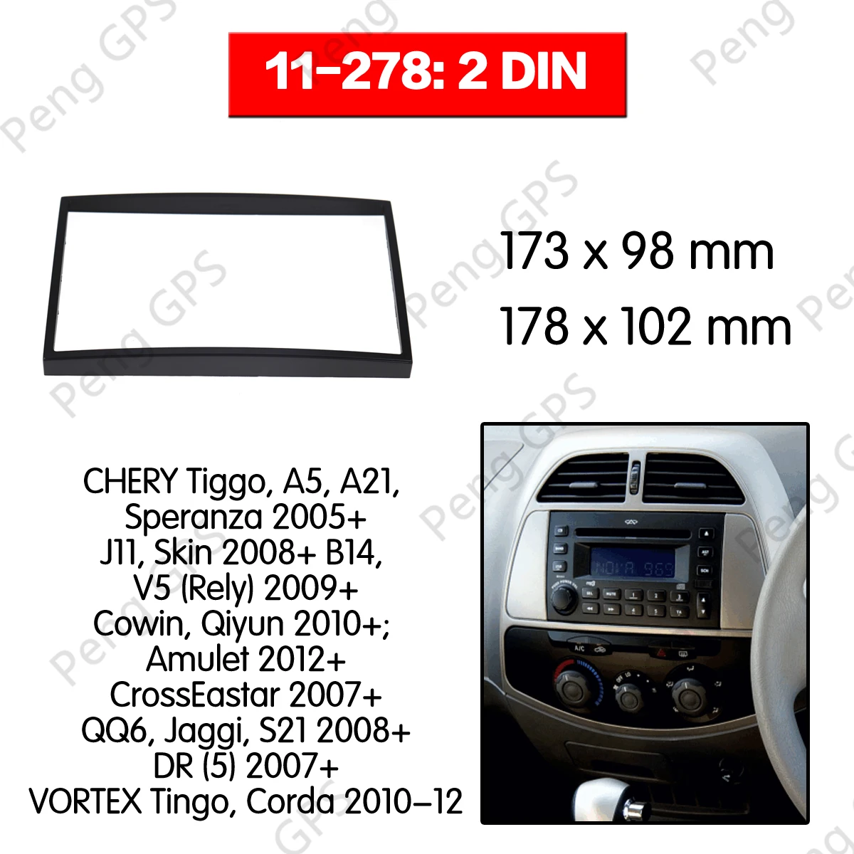 

2 Din Car Radio stereo Fitting installation fascia For CHERY Tiggo A5 A21 for VORTEX Tingo Stereo Frame Fascias Mount Panel trim