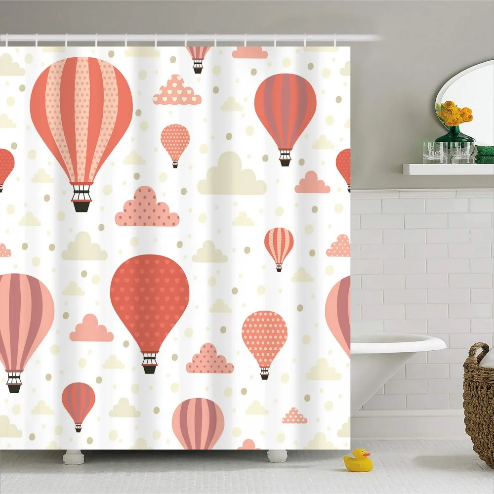 3D Print Durable Waterproof Polyester Shower Curtain with Hooks 1 Piece Hot Air Balloon Bath Curtain Bathroom Decor