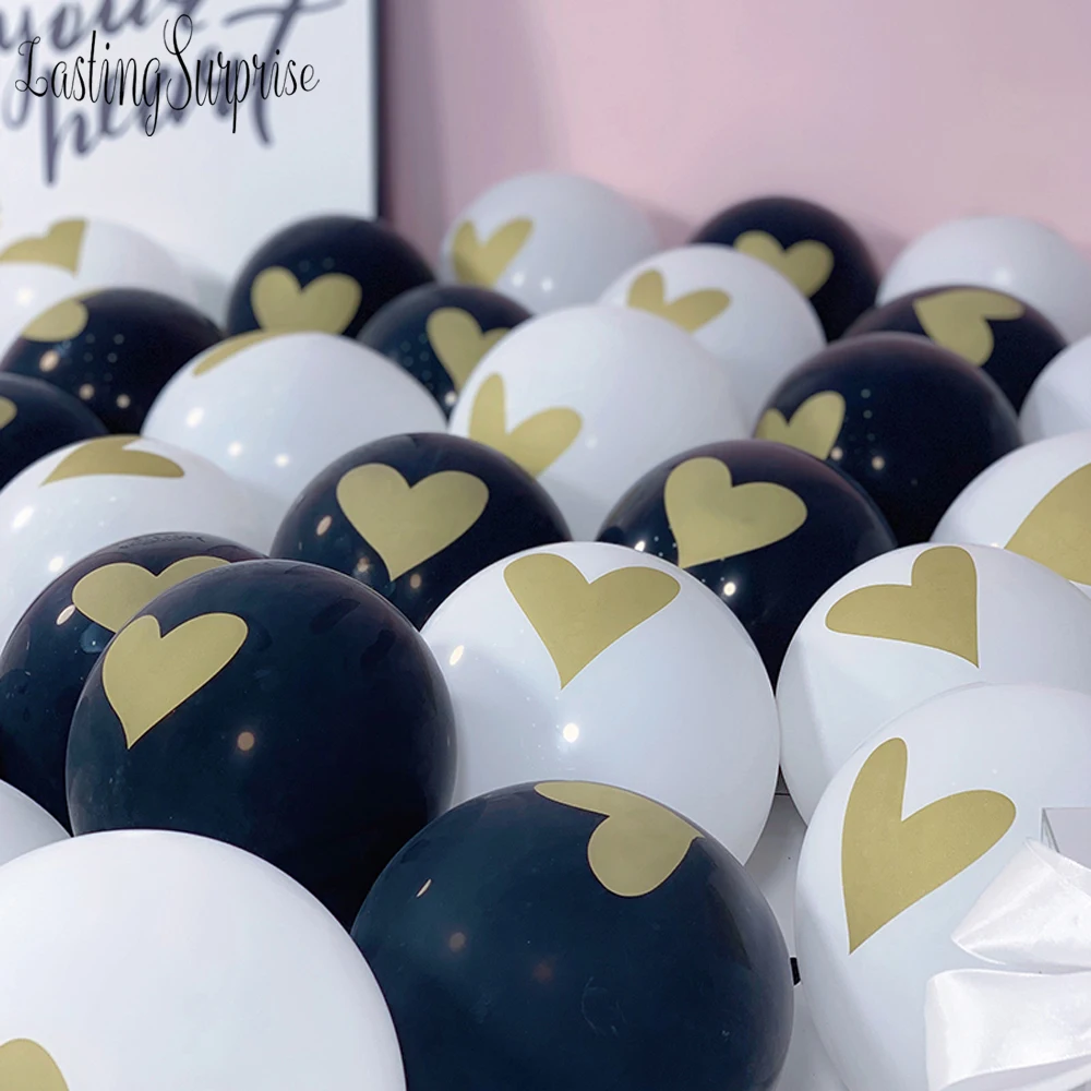 Black White Heart Balloon Leter Balloon Happy Birthday New Year Kids Birthday Party Decoration