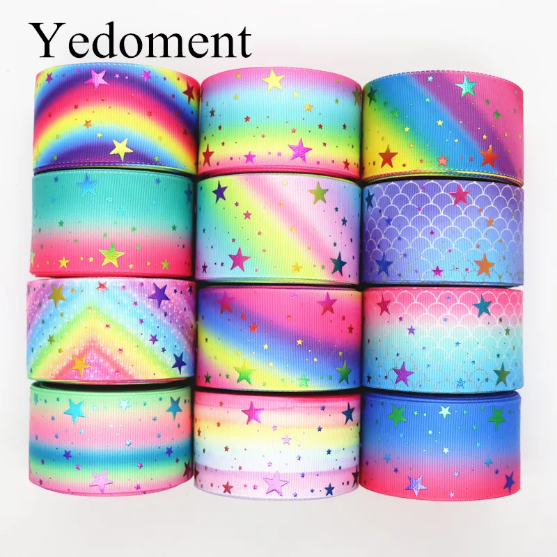 Лента Корсажная Радужная золотистая с принтом звезд 10 ярдов 1 5 дюйма 38 мм|Ленты| |