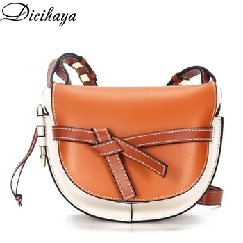 

DICIHAYA Cowhide Genuine Leather Bow Saddle Bag Women Half Round Bag Female Shoulder Bag Messenger Half Moon HandBag