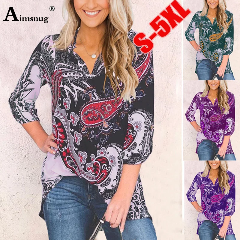 Плюс размер 5xl Женские Топы Boho 2020 весна европейский и американский v-образный