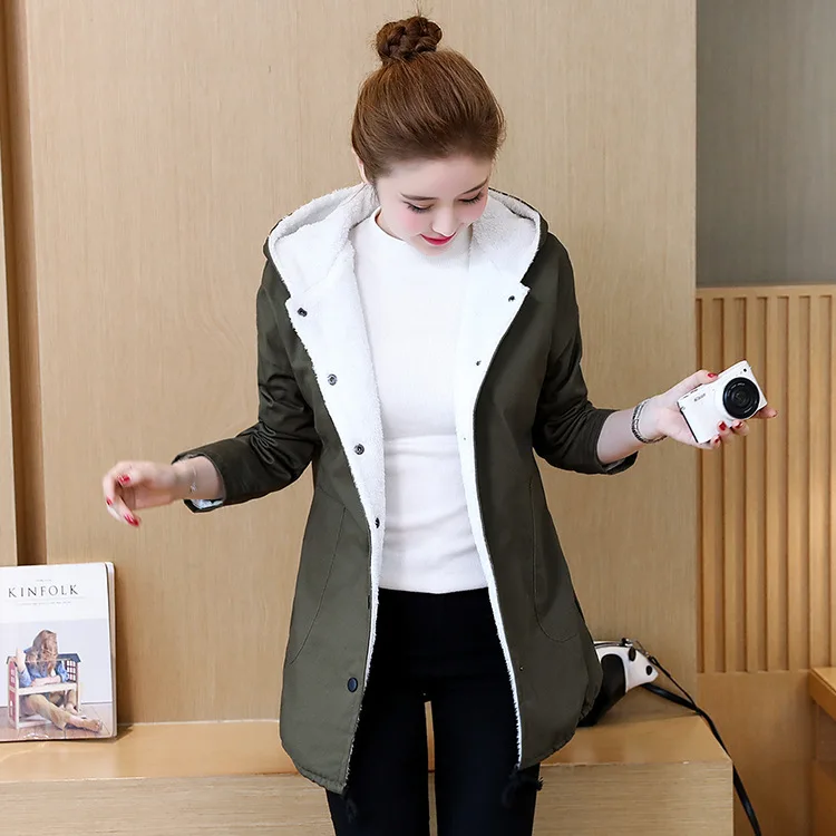 

Y11286 New Style Lambs Wool Mid-length Loose-Fit Versatile Long Sleeve Students with Velvet Cotton-padded Clothes Cotton Coat