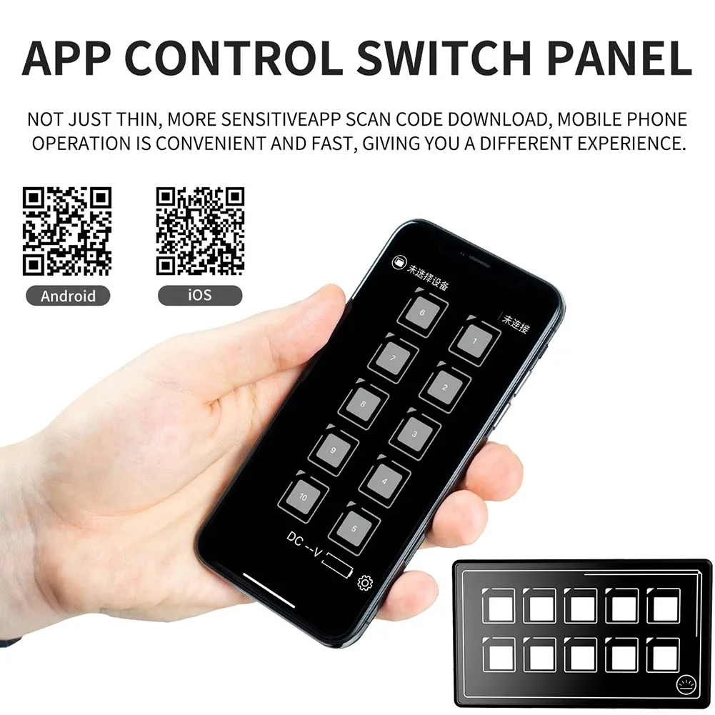 

1x 10-digit 5MM Ultra-thin Membrane Button Switch Panel + Bluetooth-APP Control Dual-function Model For Automobiles/ RVs/ Yachts