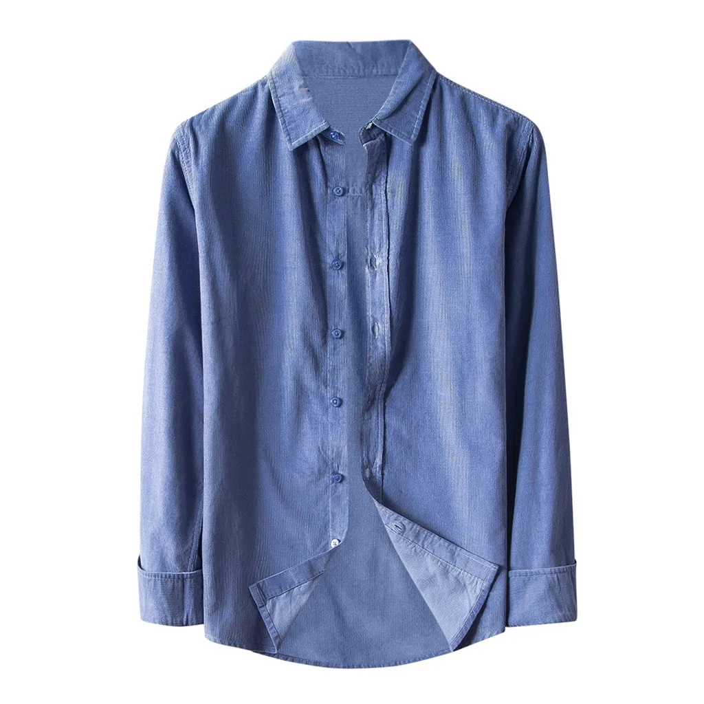 Мужские рубашки с длинным рукавом camisa повседневные из льна и хлопка на осень зиму